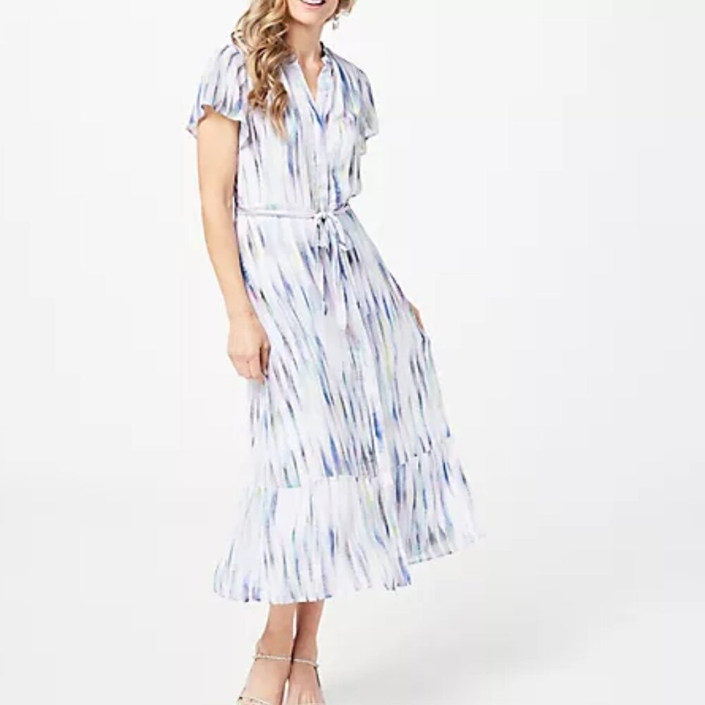 Side Stitch Pastel Watercolor Button Front Belted Maxi Dress size XL